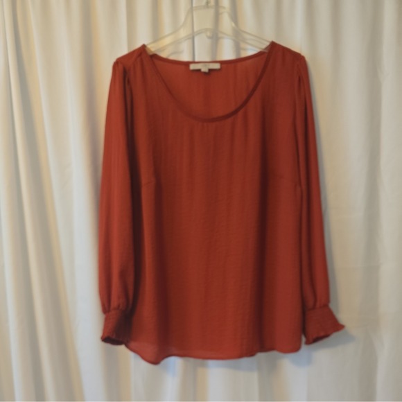 LOFT Sweaters - Loft Plus Women's Long Sleeve Rust Orange Semi Sheer Blouse Size 18